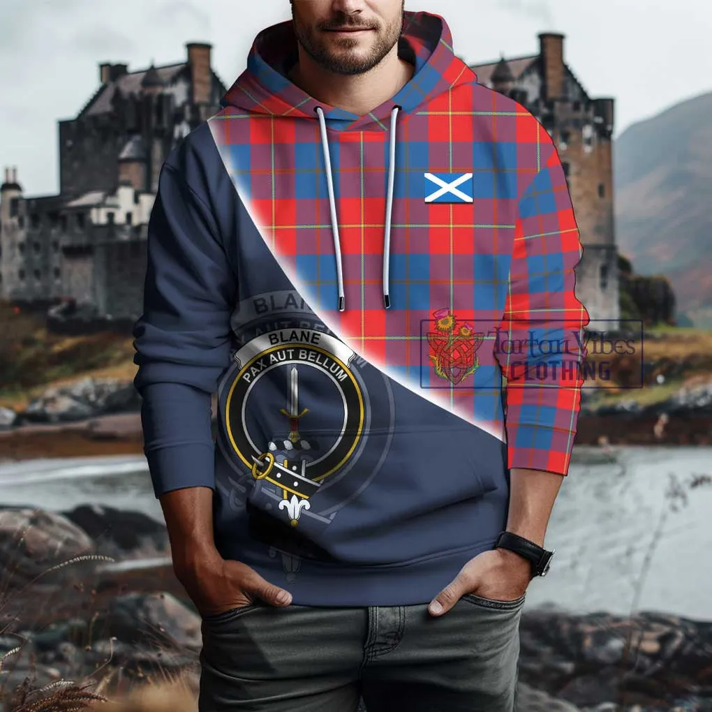 Blane Tartan Hoodie with Personalised National Flag and Family Crest Half Style