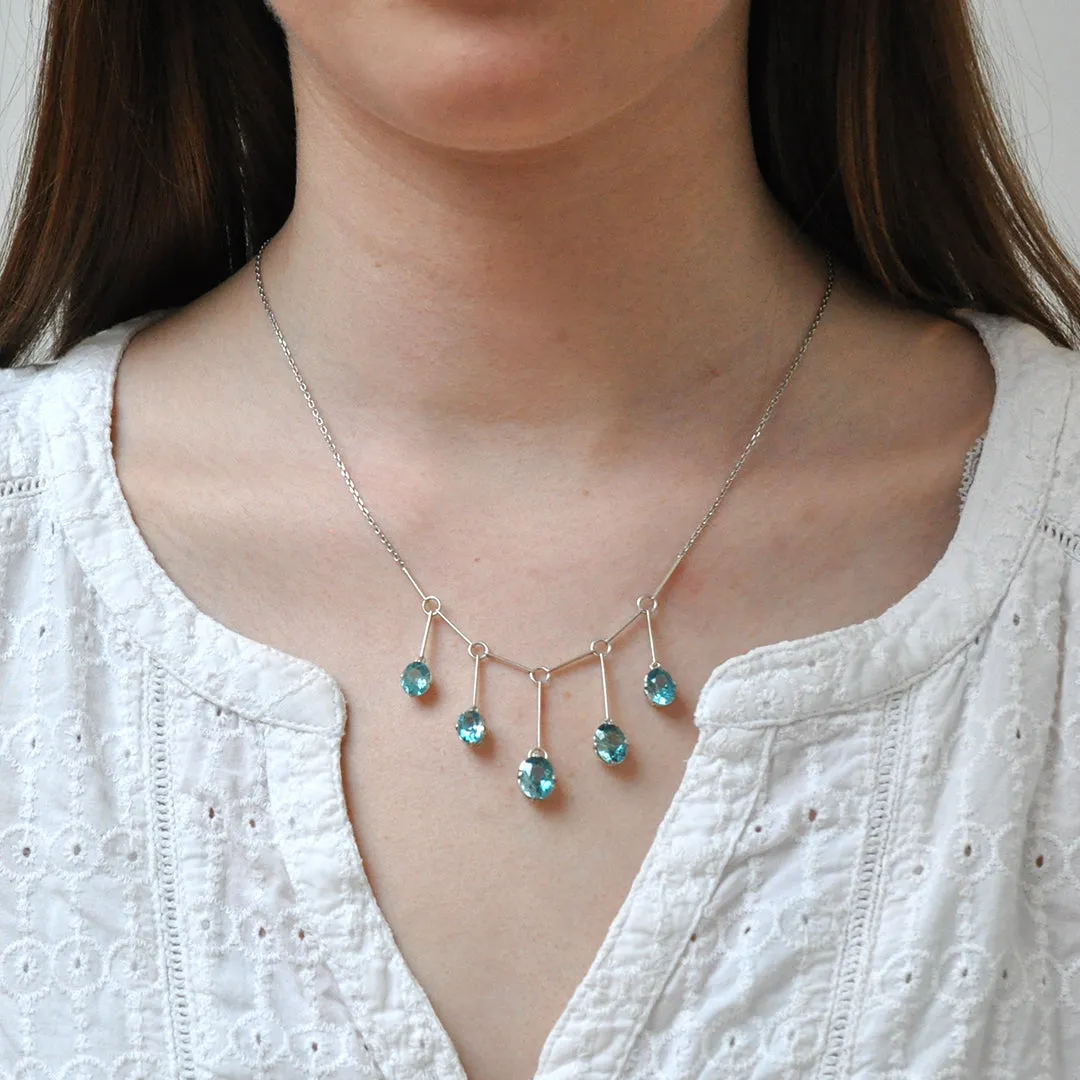 Blue Zircon Fringe Necklace