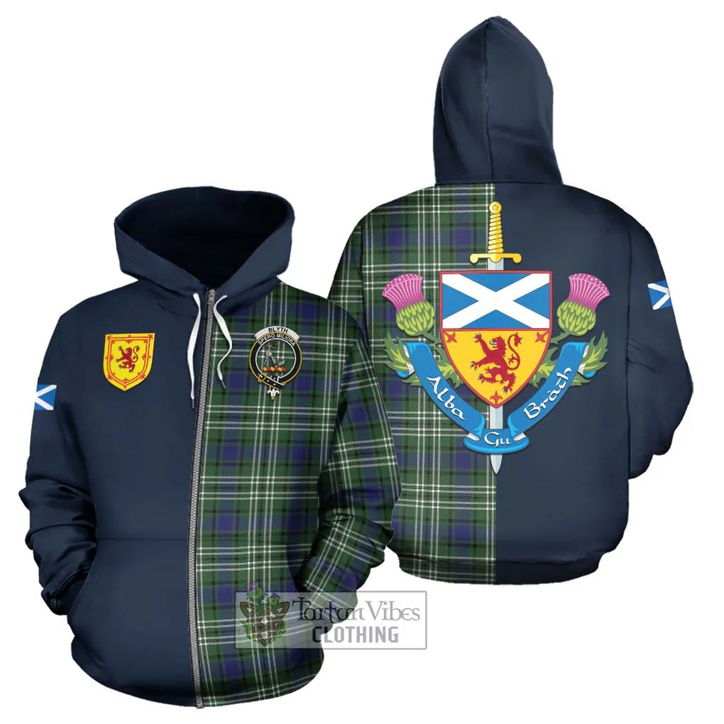 Blyth Tartan Hoodie Alba with Scottish Lion Royal Arm Half Style