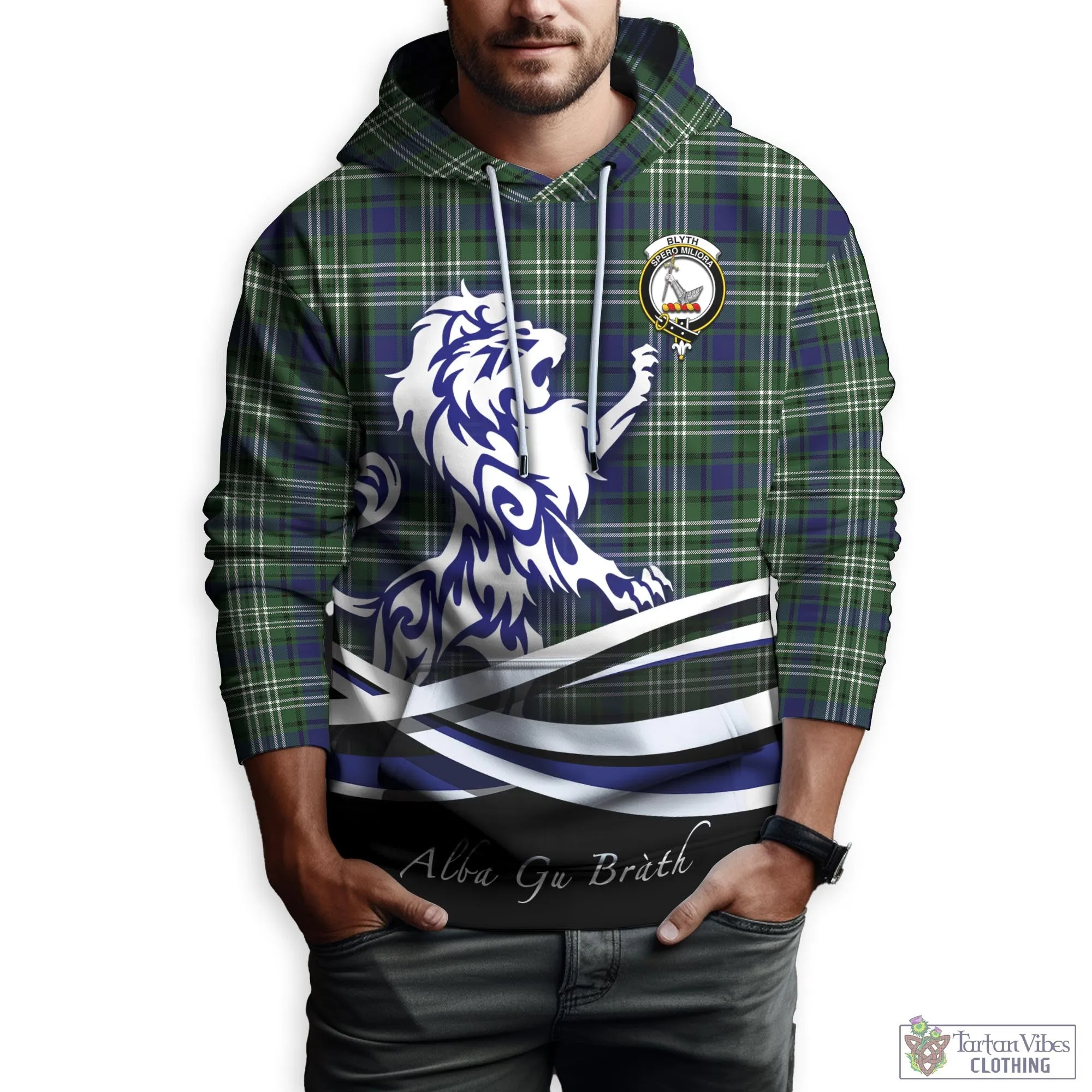 Blyth Tartan Hoodie with Alba Gu Brath Regal Lion Emblem