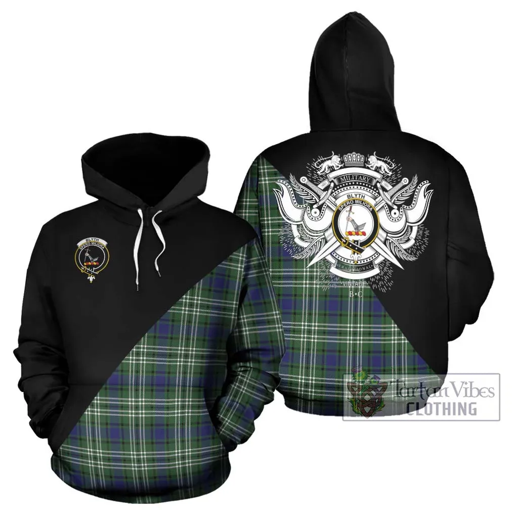 Blyth Tartan Hoodie with Family Crest and Military Logo Style