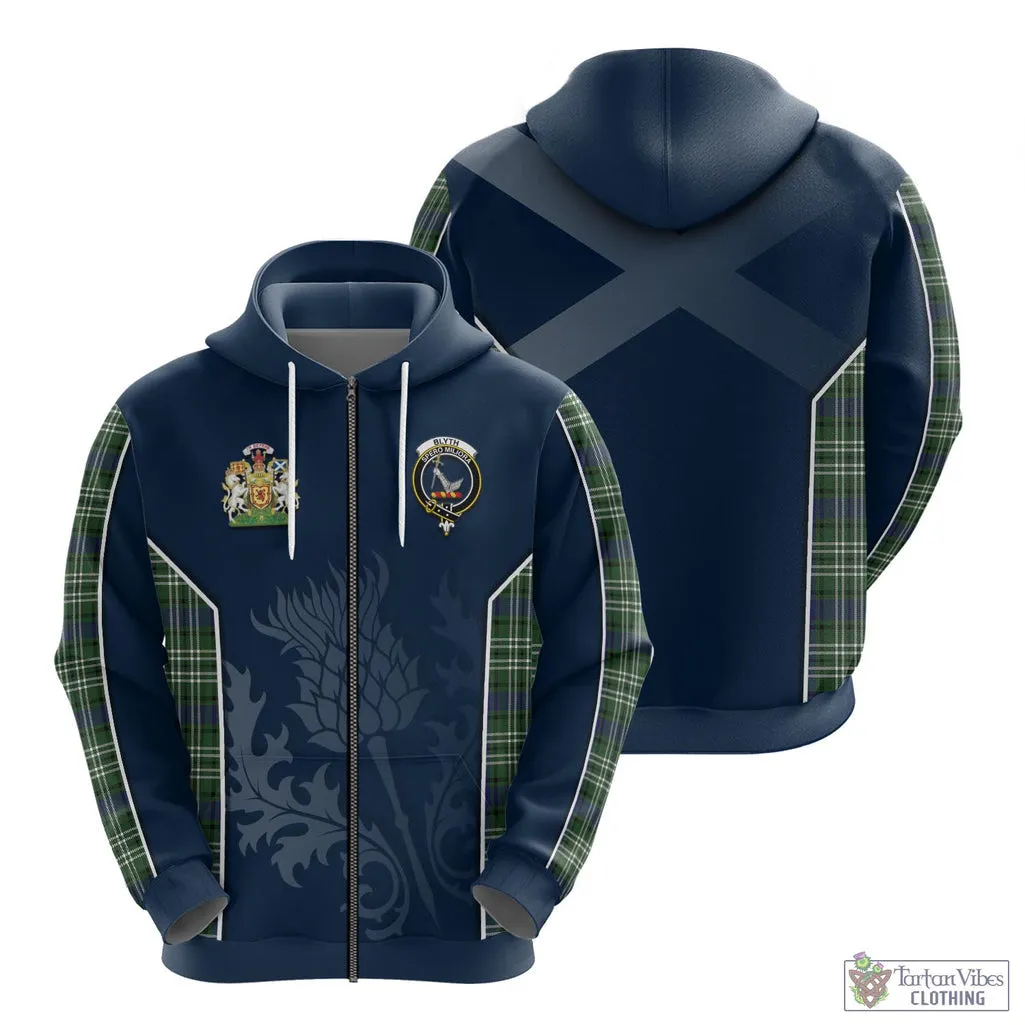 Blyth Tartan Hoodie with Family Crest and Scottish Thistle Vibes Sport Style