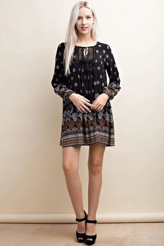 Boho Keyhole Tassel Relaxed Fit Dress