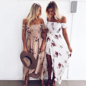 Boho Off Shoulder Floral Print Vintage Dress