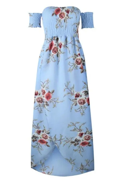 Boho Off Shoulder Floral Print Vintage Dress