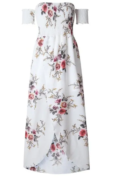 Boho Off Shoulder Floral Print Vintage Dress