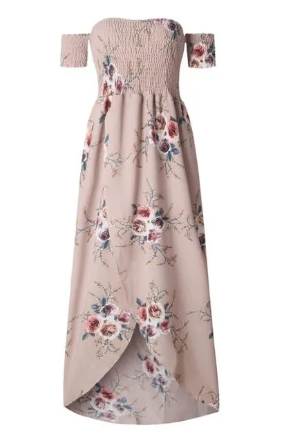 Boho Off Shoulder Floral Print Vintage Dress