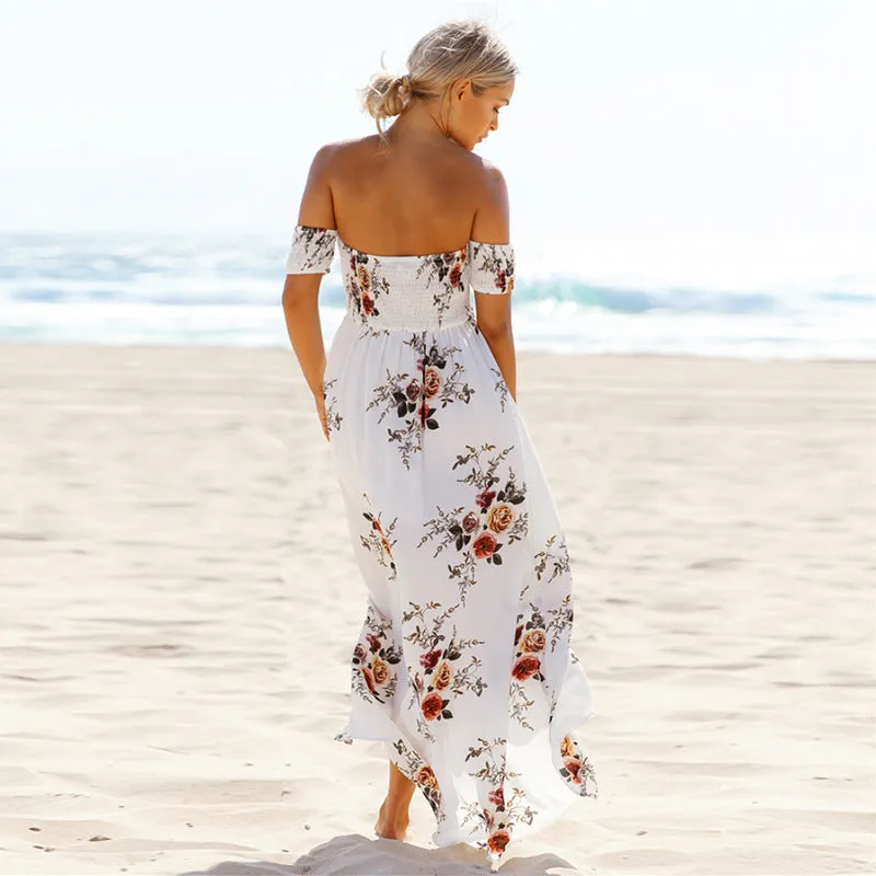 Boho Off Shoulder Floral Print Vintage Dress