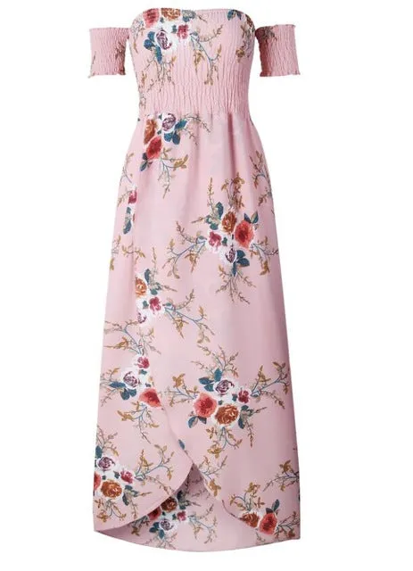 Boho Off Shoulder Floral Print Vintage Dress