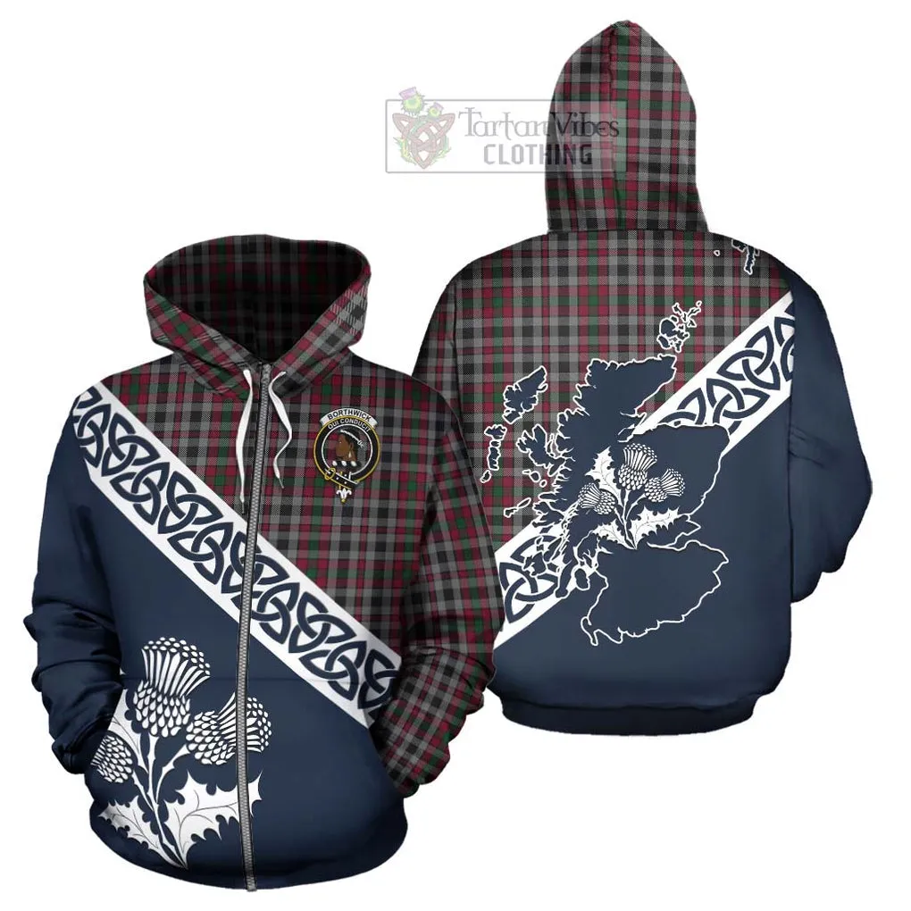 Borthwick Tartan Hoodie Featuring Thistle and Scotland Map