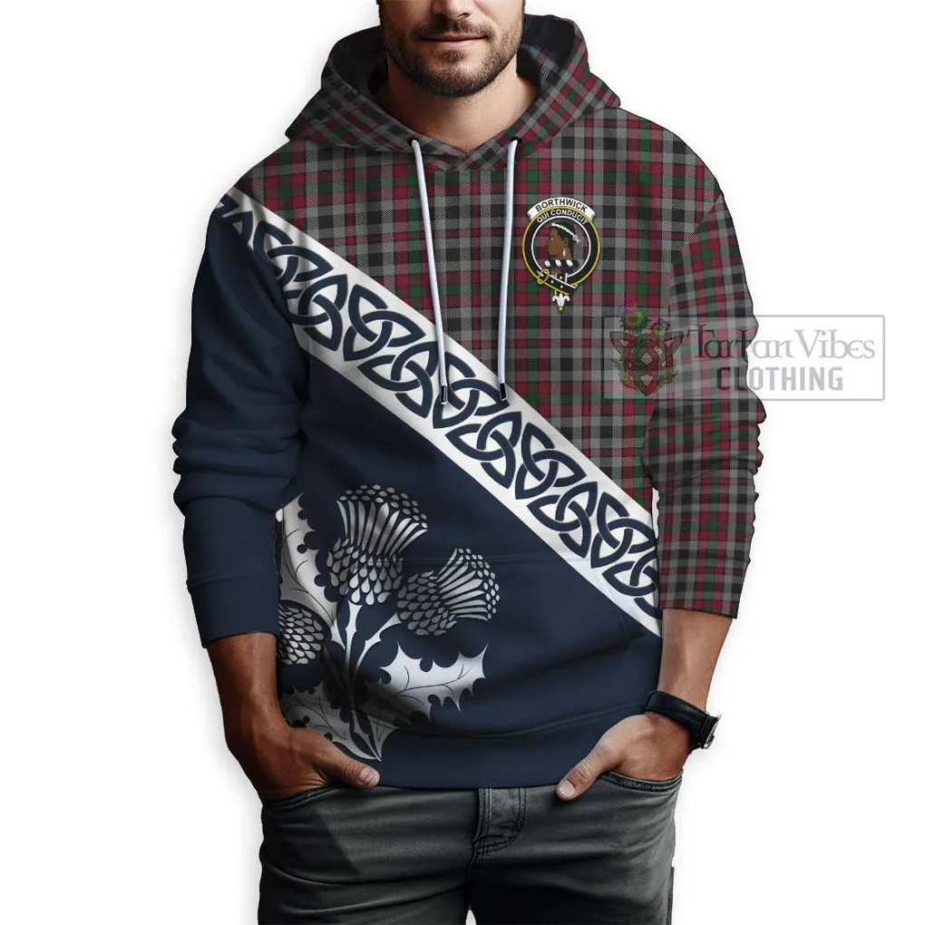 Borthwick Tartan Hoodie Featuring Thistle and Scotland Map