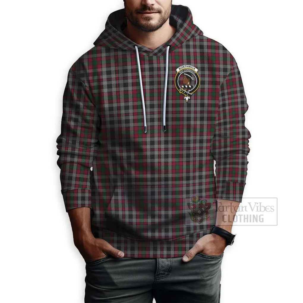 Borthwick Tartan Hoodie with Family Crest and Bearded Skull Holding Bottles of Whiskey