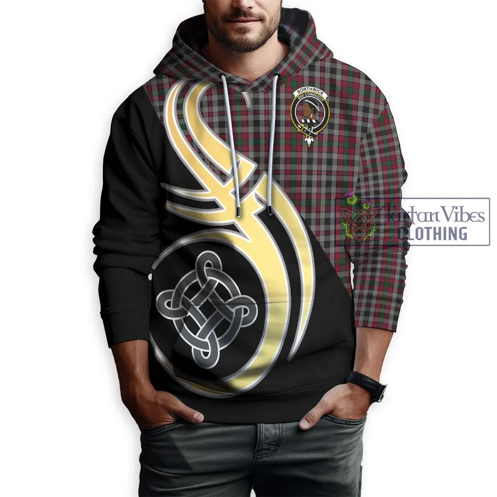 Borthwick Tartan Hoodie with Family Crest and Celtic Symbol Style