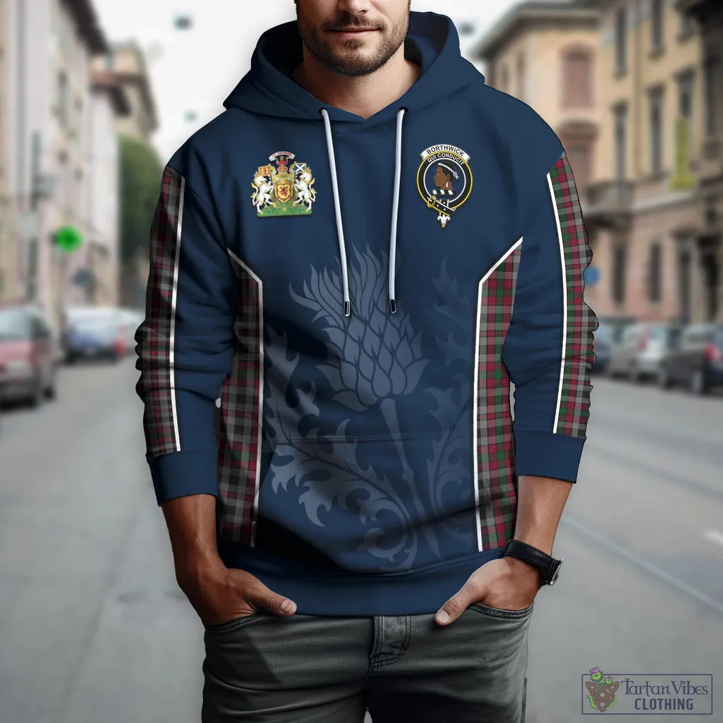 Borthwick Tartan Hoodie with Family Crest and Scottish Thistle Vibes Sport Style