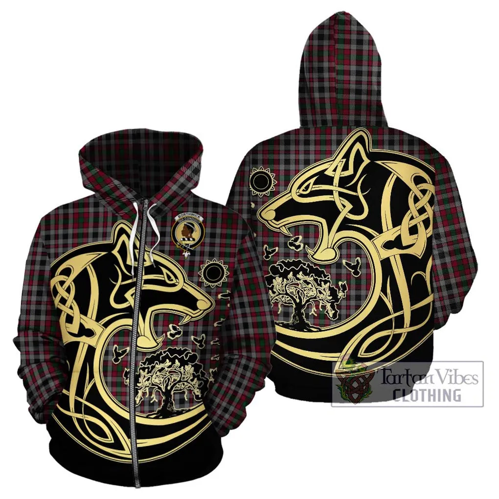 Borthwick Tartan Hoodie with Family Crest Celtic Wolf Style