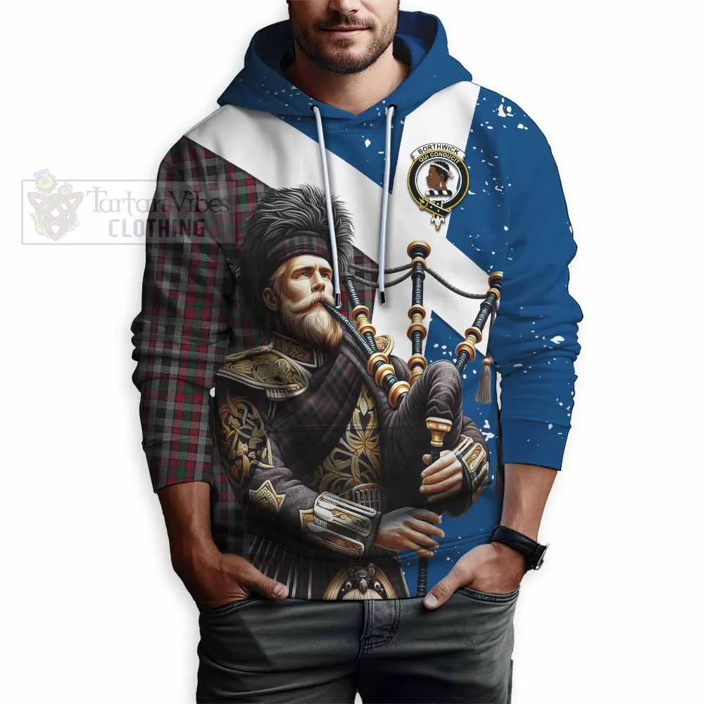 Borthwick Tartan Hoodie with Family Crest Scottish Bagpiper Vibes