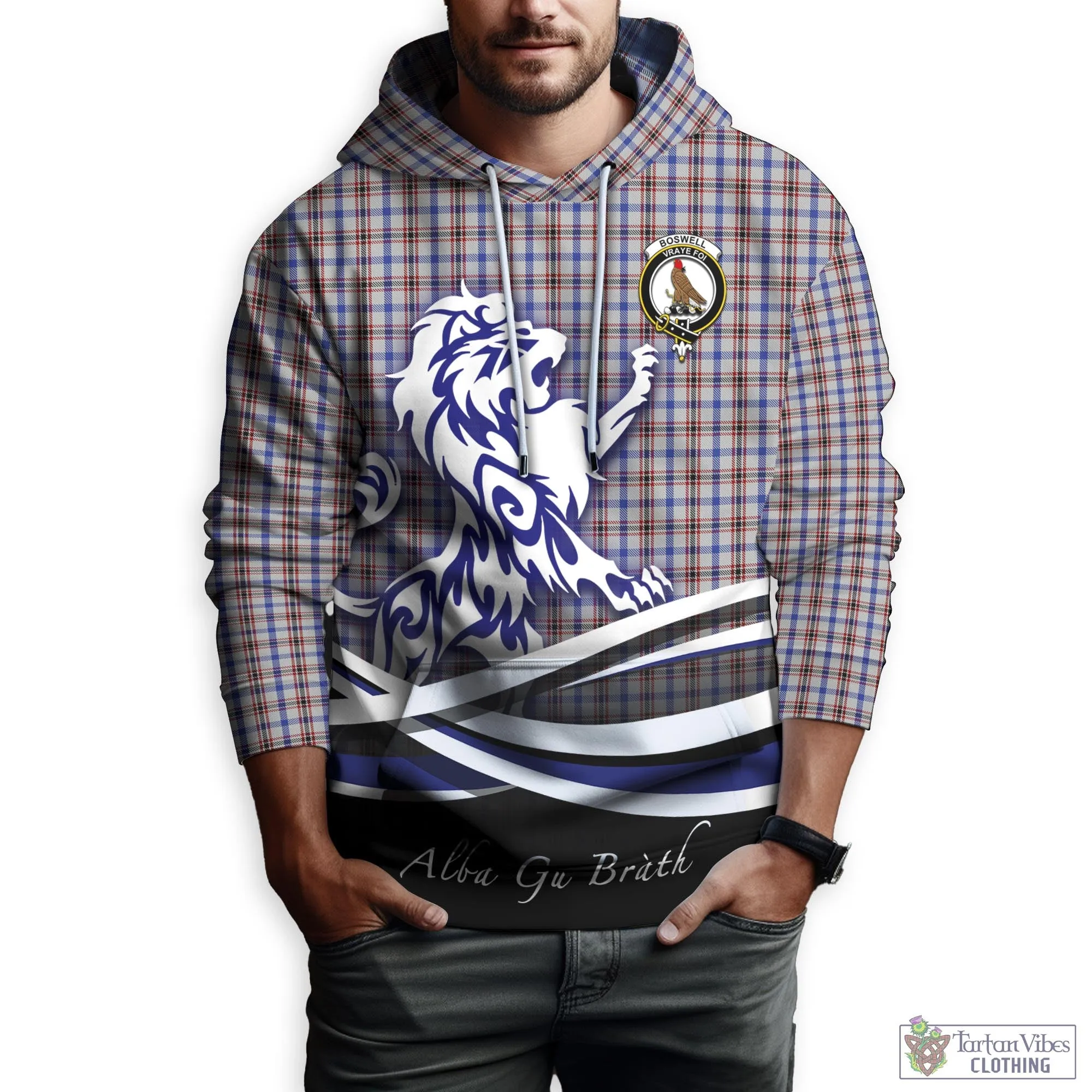 Boswell Tartan Hoodie with Alba Gu Brath Regal Lion Emblem