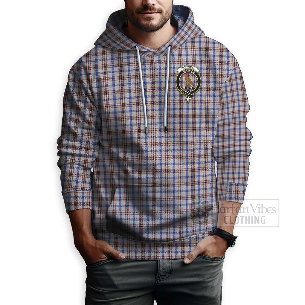 Boswell Tartan Hoodie with Family Crest and Bearded Skull Holding Bottles of Whiskey