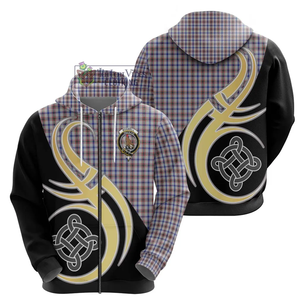 Boswell Tartan Hoodie with Family Crest and Celtic Symbol Style