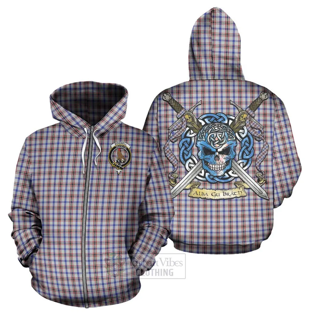 Boswell Tartan Hoodie with Family Crest Celtic Skull Style