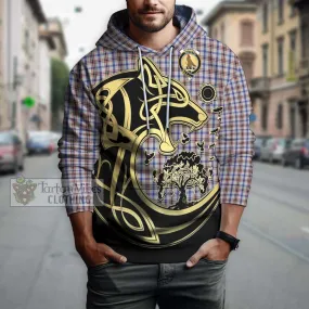 Boswell Tartan Hoodie with Family Crest Celtic Wolf Style