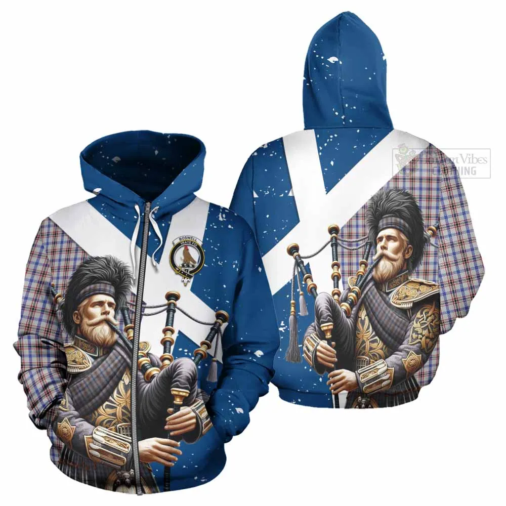 Boswell Tartan Hoodie with Family Crest Scottish Bagpiper Vibes