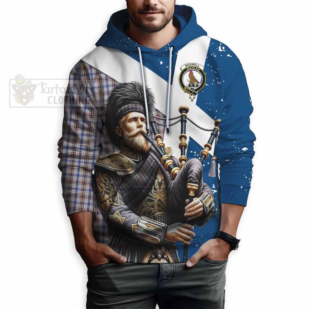 Boswell Tartan Hoodie with Family Crest Scottish Bagpiper Vibes