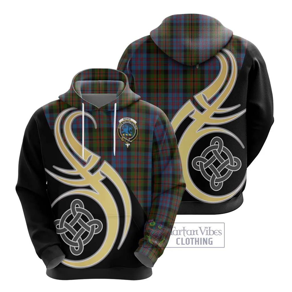 Bowie Tartan Hoodie with Family Crest and Celtic Symbol Style