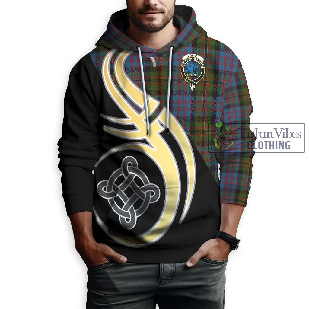 Bowie Tartan Hoodie with Family Crest and Celtic Symbol Style