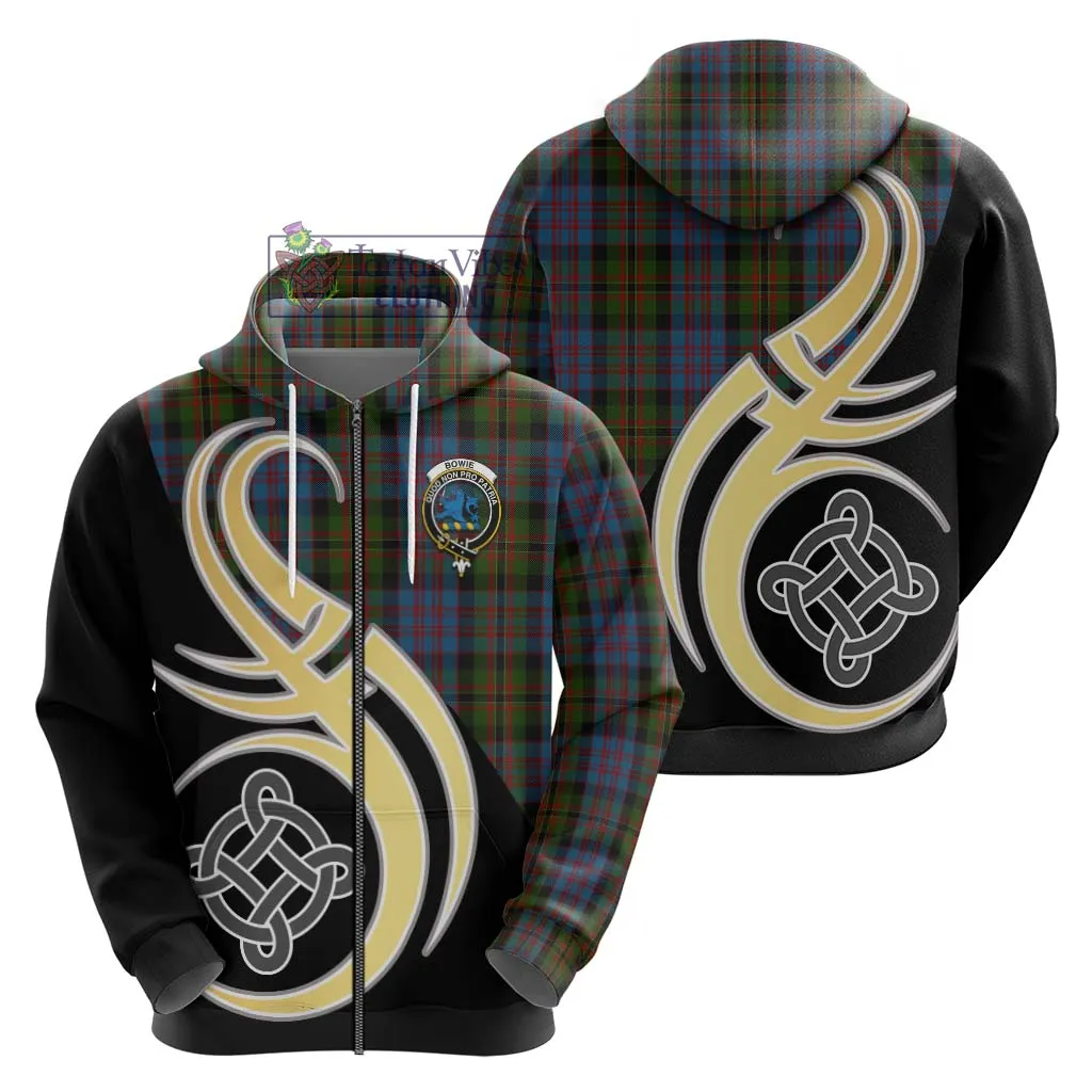 Bowie Tartan Hoodie with Family Crest and Celtic Symbol Style