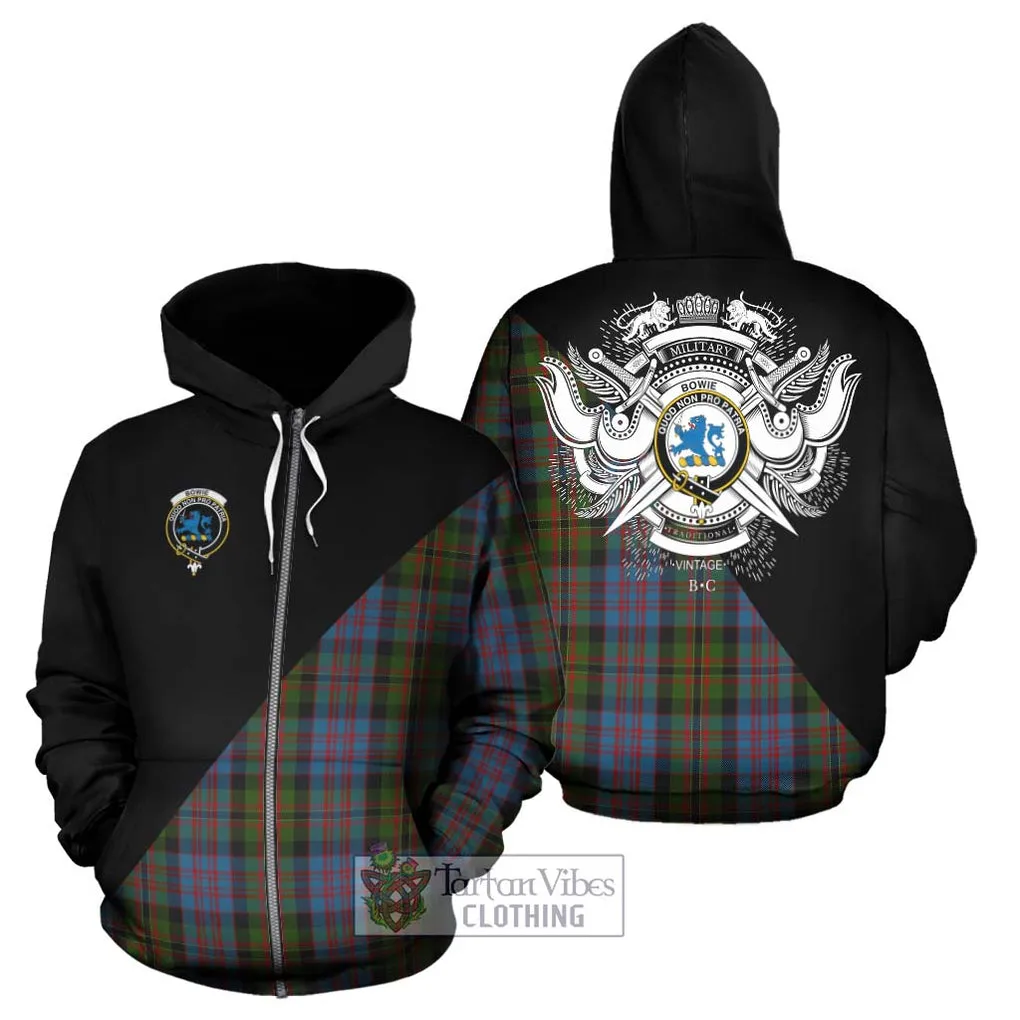 Bowie Tartan Hoodie with Family Crest and Military Logo Style