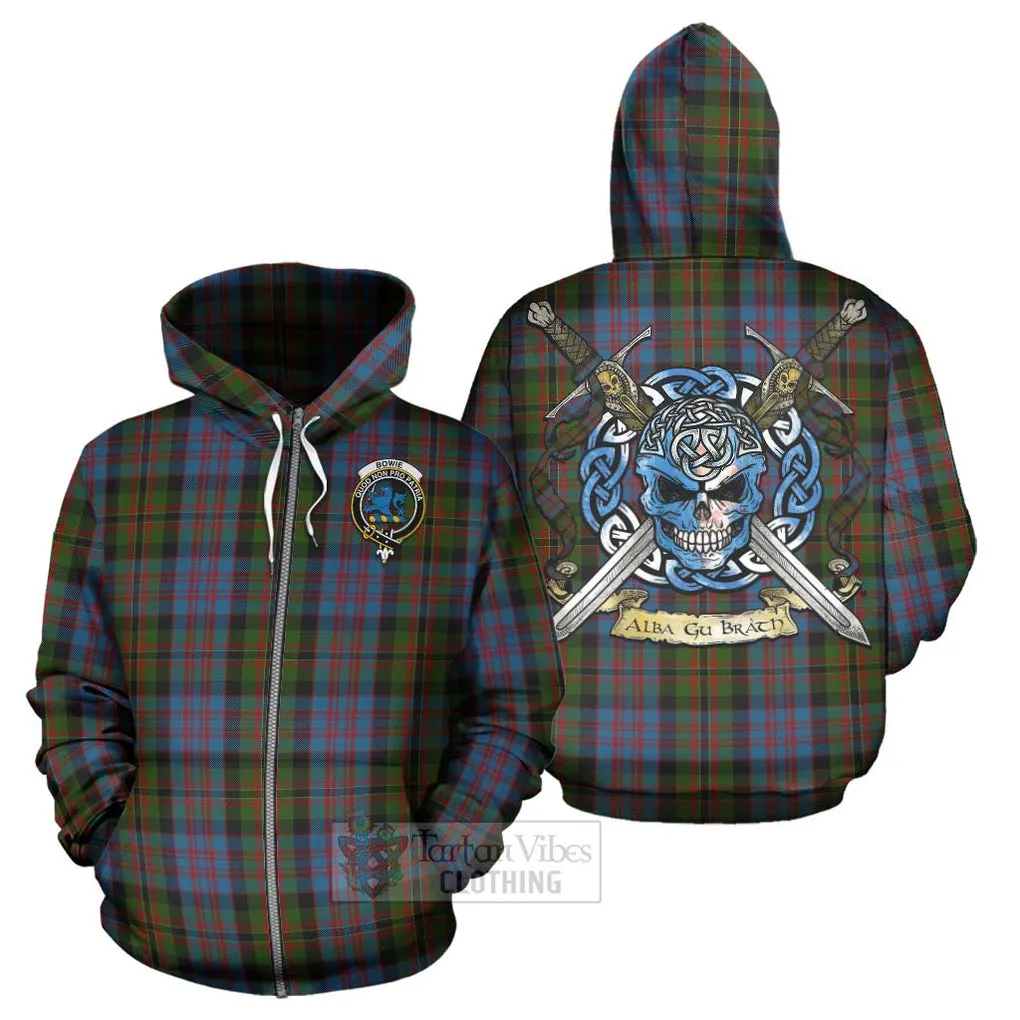 Bowie Tartan Hoodie with Family Crest Celtic Skull Style