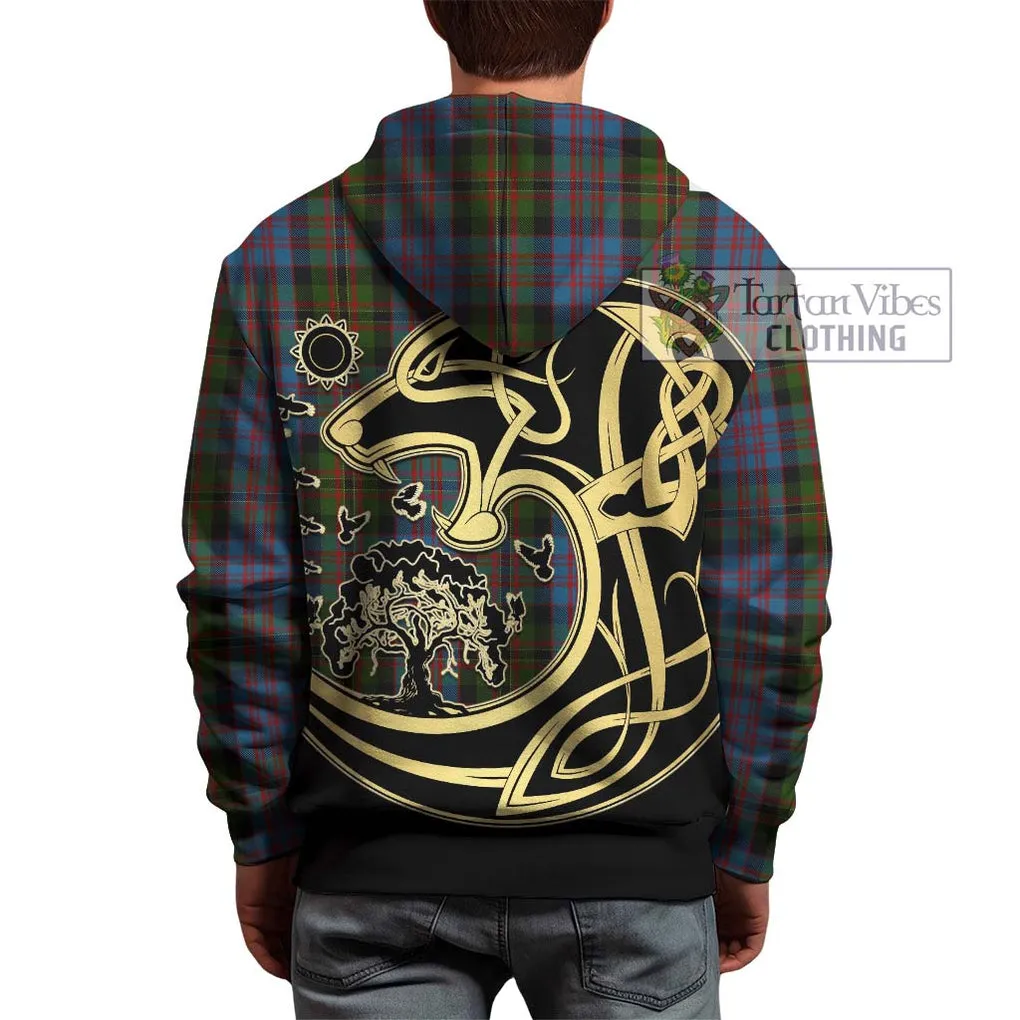 Bowie Tartan Hoodie with Family Crest Celtic Wolf Style