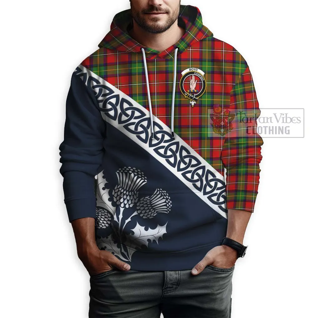 Boyd Tartan Hoodie Featuring Thistle and Scotland Map