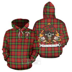 Boyd Tartan Hoodie with Family Crest and Bearded Skull Holding Bottles of Whiskey