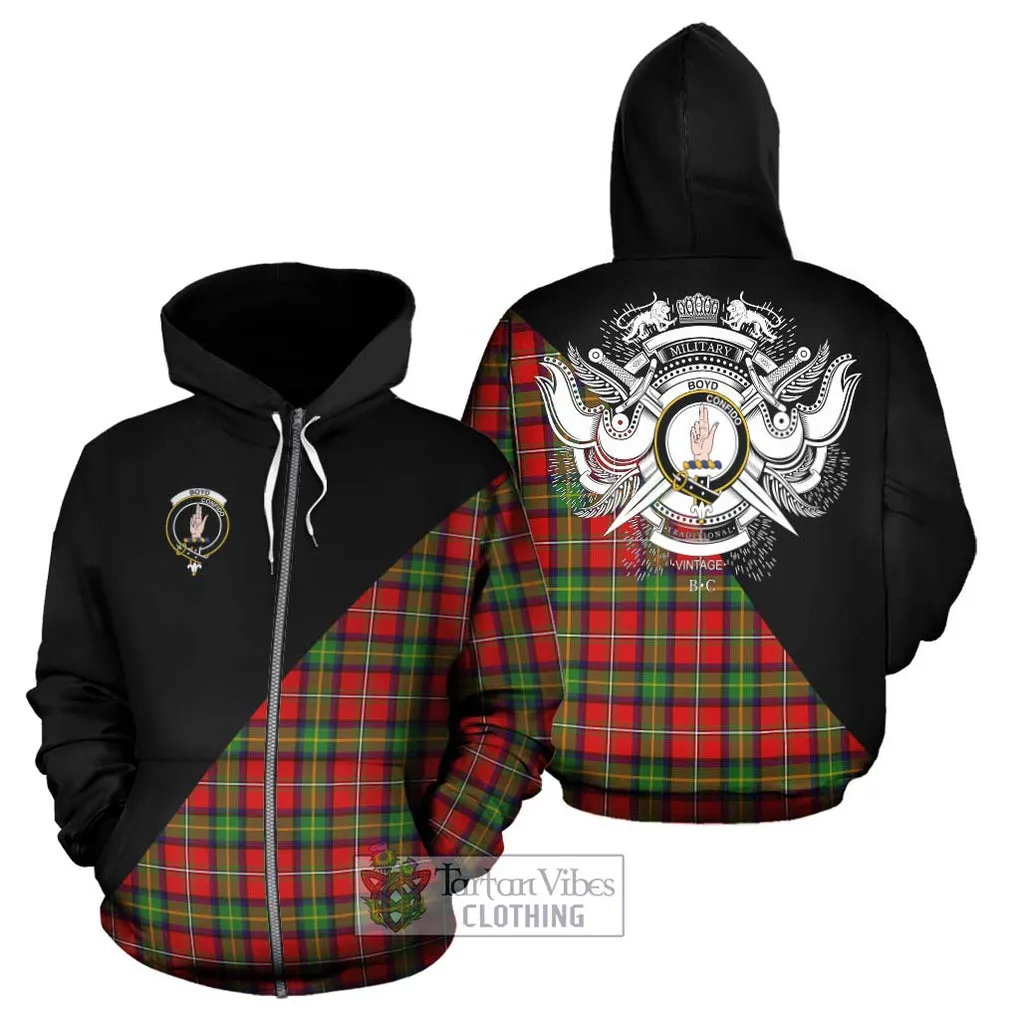 Boyd Tartan Hoodie with Family Crest and Military Logo Style