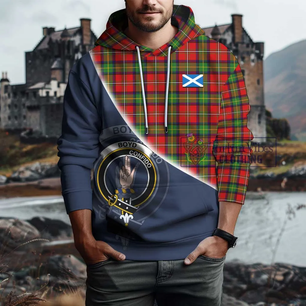 Boyd Tartan Hoodie with Personalised National Flag and Family Crest Half Style