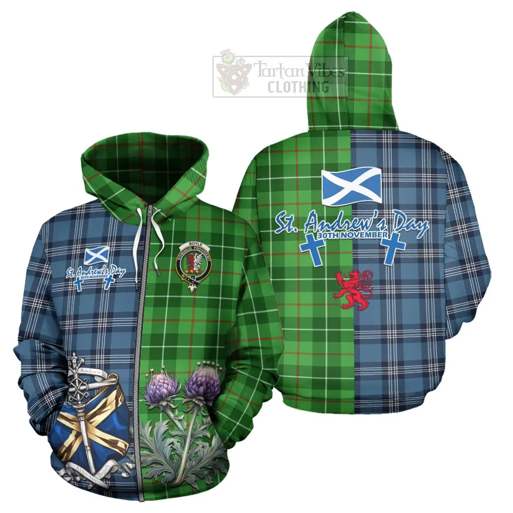 Boyle Tartan Hoodie Happy St. Andrew's Day Half Tartan Style