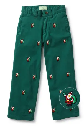 Boys Port Pant Stretch Twill Hunter with Santa