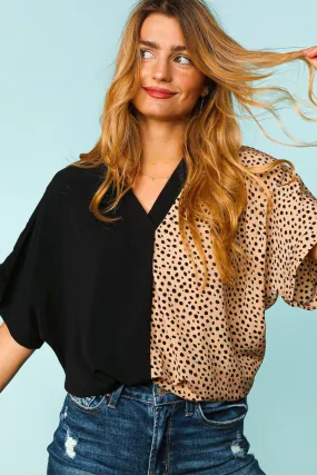 Brenda Leopard Color Block Dolman Top