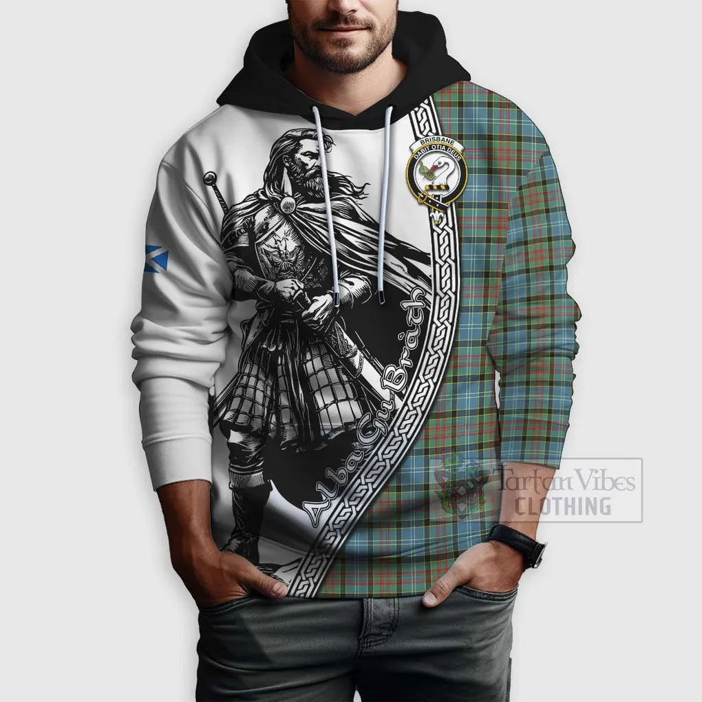 Brisbane Tartan Clan Crest Hoodie with Highlander Warrior Celtic Style