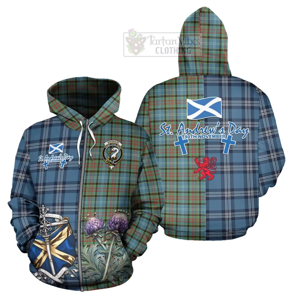 Brisbane Tartan Hoodie Happy St. Andrew's Day Half Tartan Style