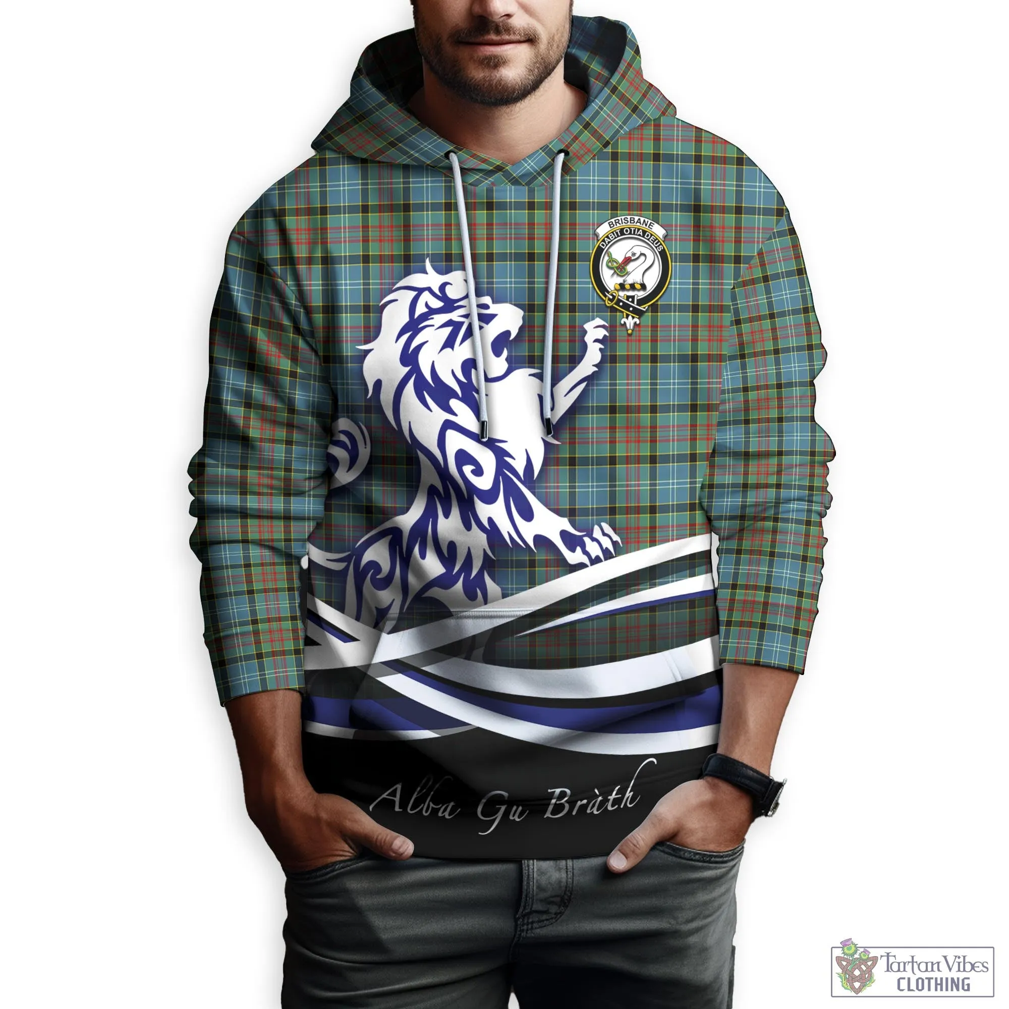 Brisbane Tartan Hoodie with Alba Gu Brath Regal Lion Emblem