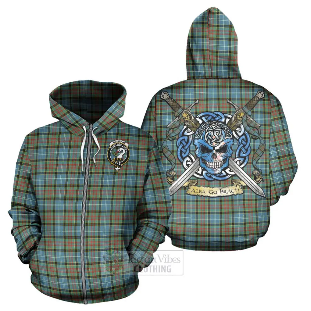 Brisbane Tartan Hoodie with Family Crest Celtic Skull Style