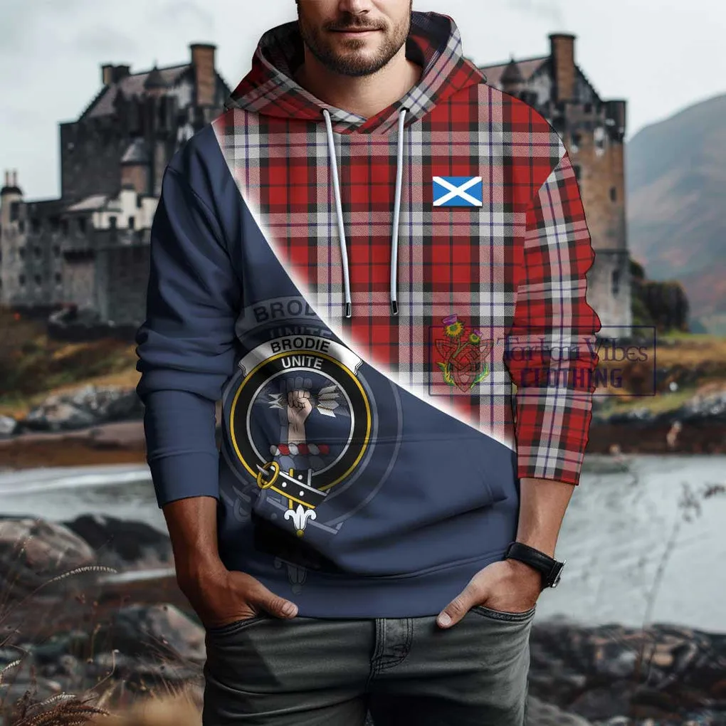 Brodie Dress Tartan Hoodie with Personalised National Flag and Family Crest Half Style