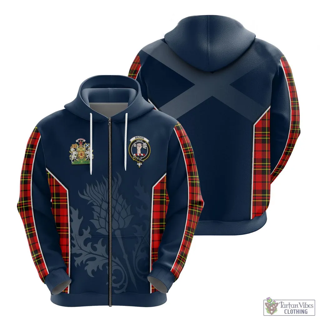 Brodie Modern Tartan Hoodie with Family Crest and Scottish Thistle Vibes Sport Style