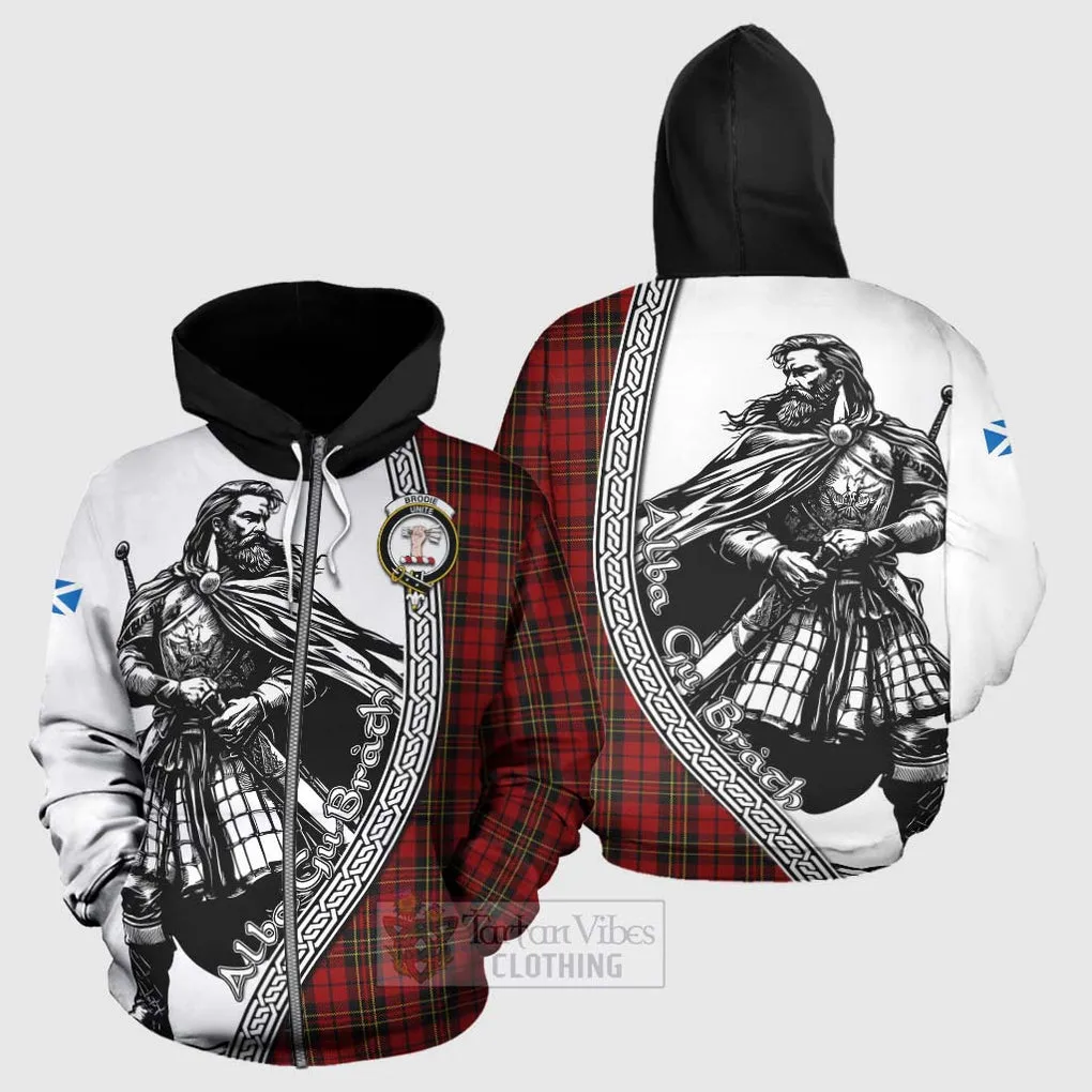 Brodie Tartan Clan Crest Hoodie with Highlander Warrior Celtic Style