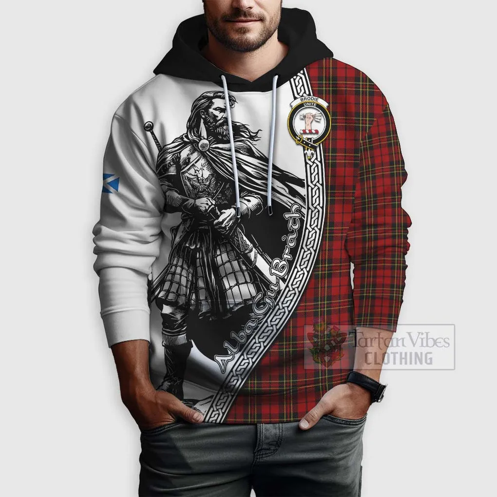 Brodie Tartan Clan Crest Hoodie with Highlander Warrior Celtic Style