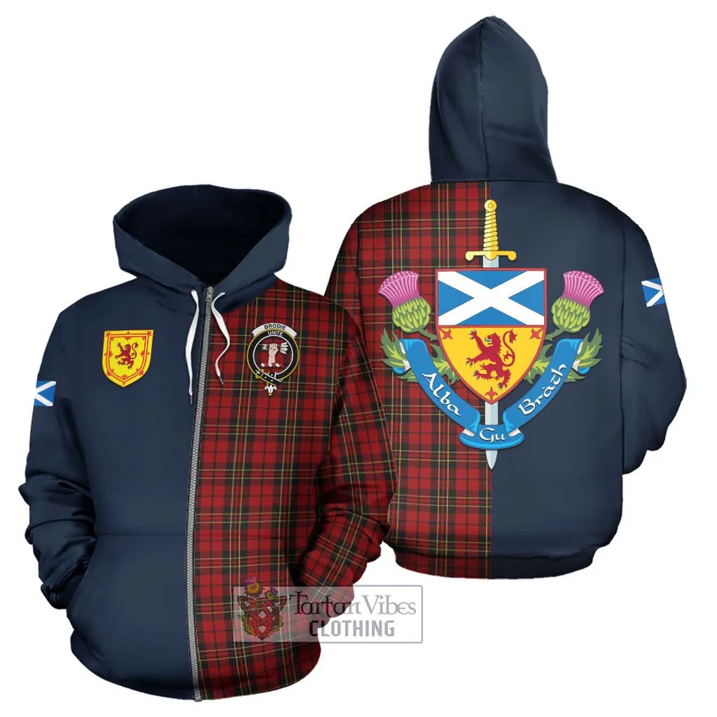 Brodie Tartan Hoodie Alba with Scottish Lion Royal Arm Half Style