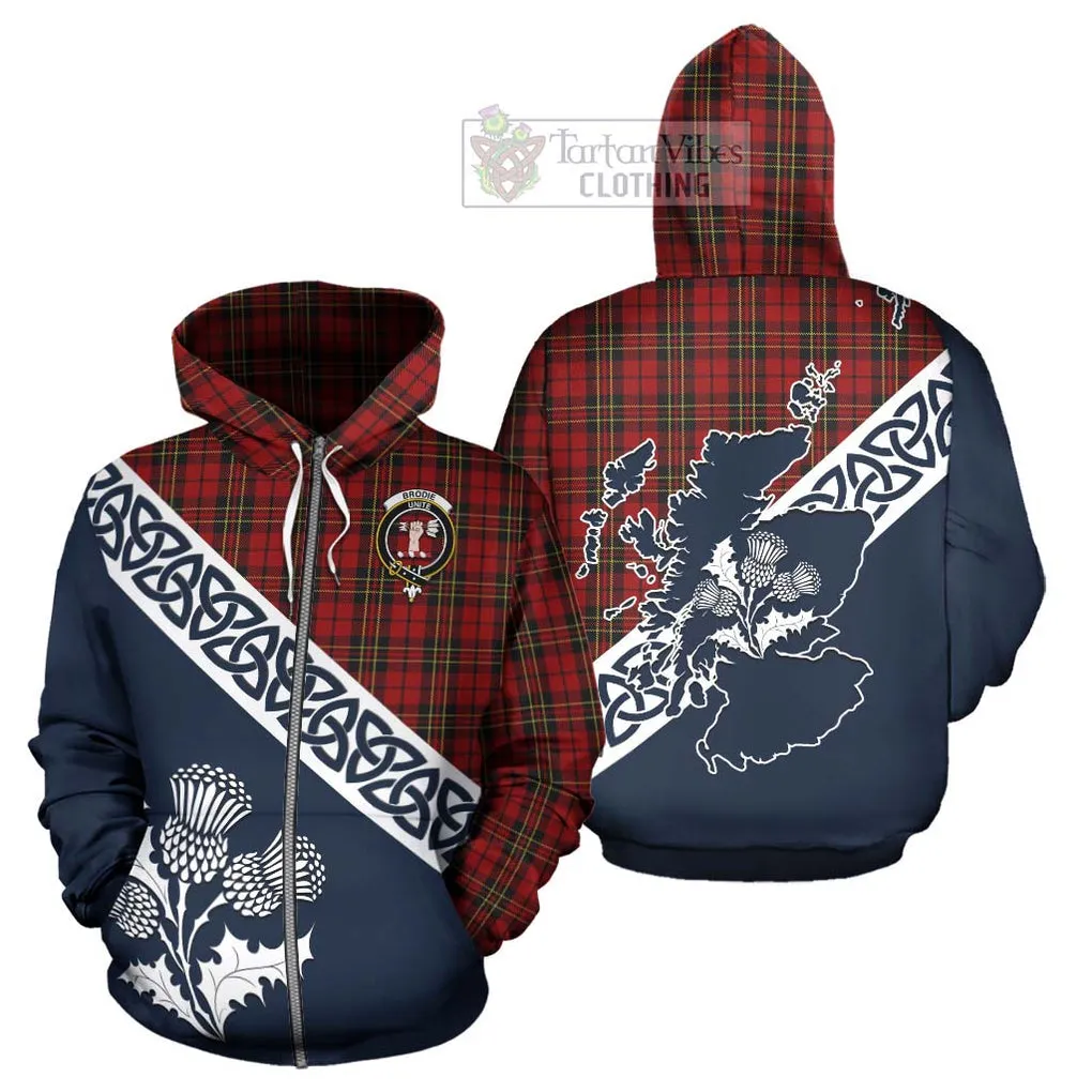 Brodie Tartan Hoodie Featuring Thistle and Scotland Map